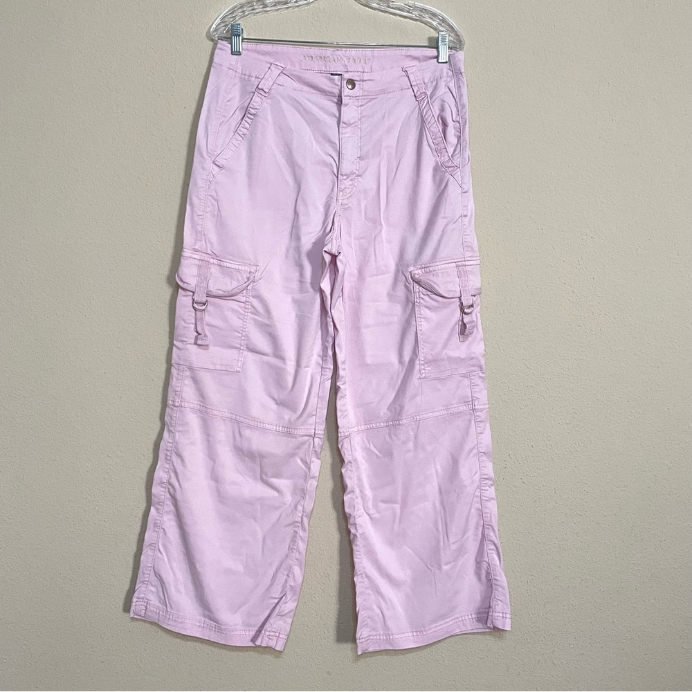 American Eagle Women's Super High Rise Baggy Wide Leg Cargo Pants 12 Short Pink - Picture 2 of 9